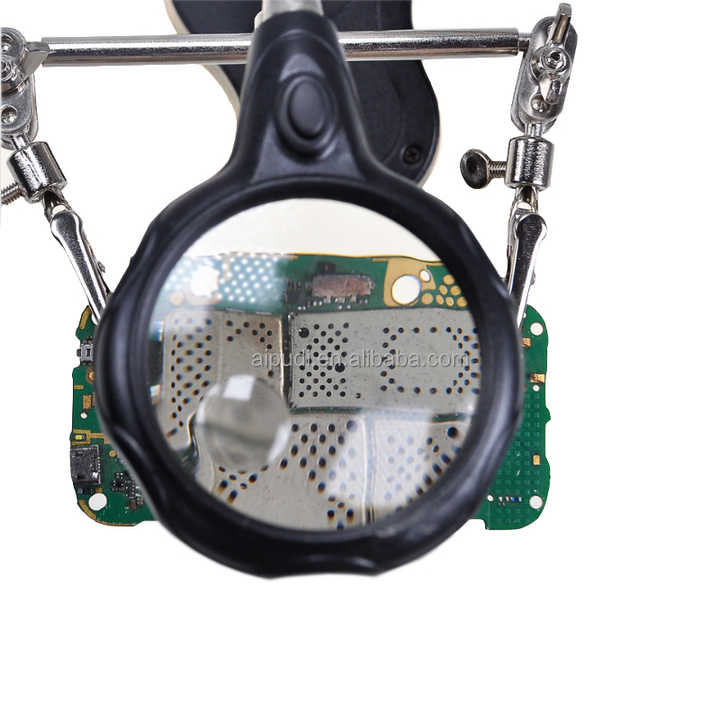 TE-800 5-LED Desktop Magnifying Glass with Soldering Stand - AC/DC Rechargeable