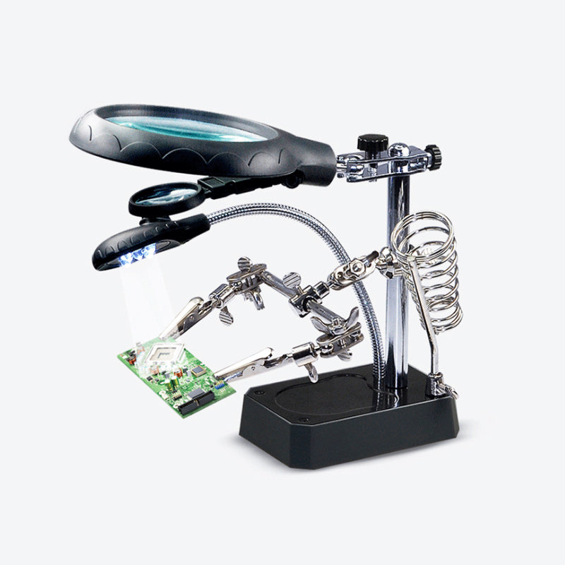 TE-800 5-LED Desktop Magnifying Glass with Soldering Stand - AC/DC Rechargeable