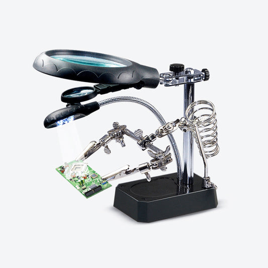 TE-800 5-LED Desktop Magnifying Glass with Soldering Stand - AC/DC Rechargeable