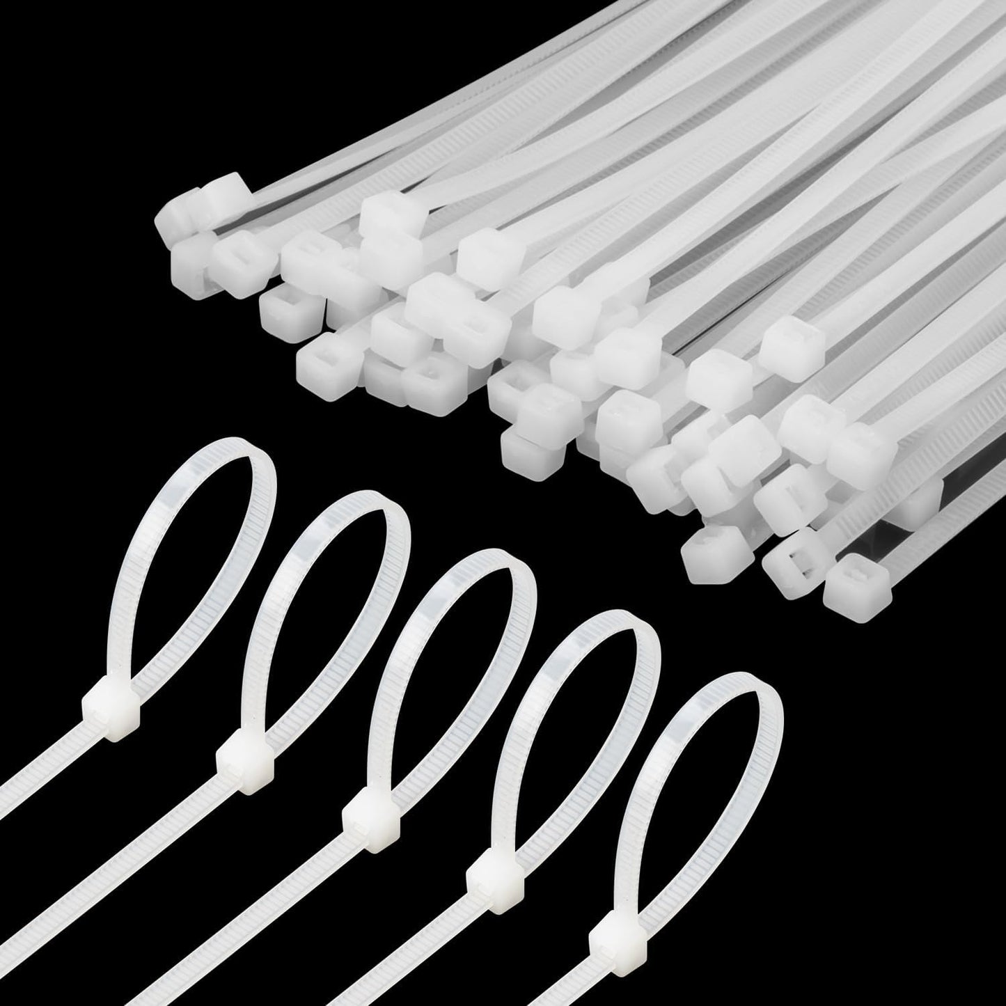50-Pack Nylon Cable Ties – Black & White, 4/6/8 Inch