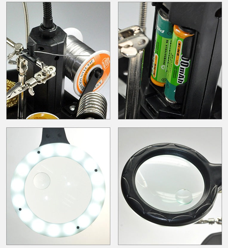 TE-802 Helping Hand Soldering Station with 360° Rotation & LED Magnifier